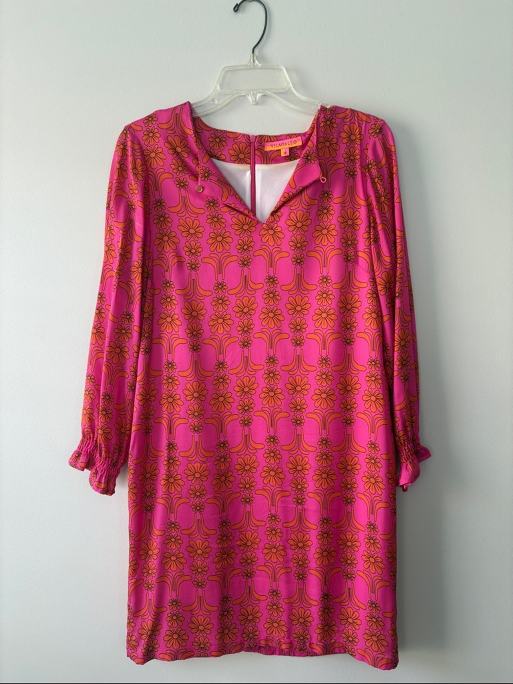 Vilagallo Pink and Orange Floral Long-Sleeve Shift Dress